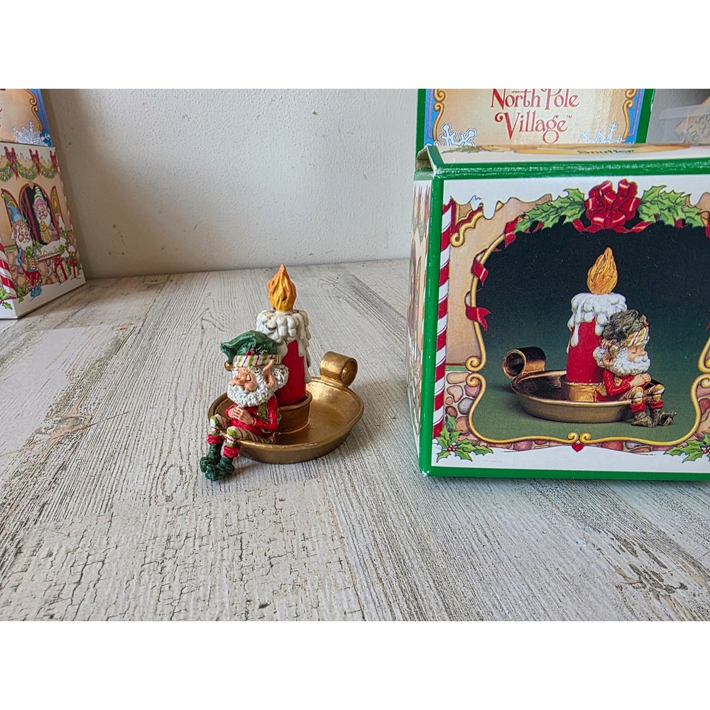Vintage enesco sandi ziminicki snuffer candle Santa North Pole village figurine